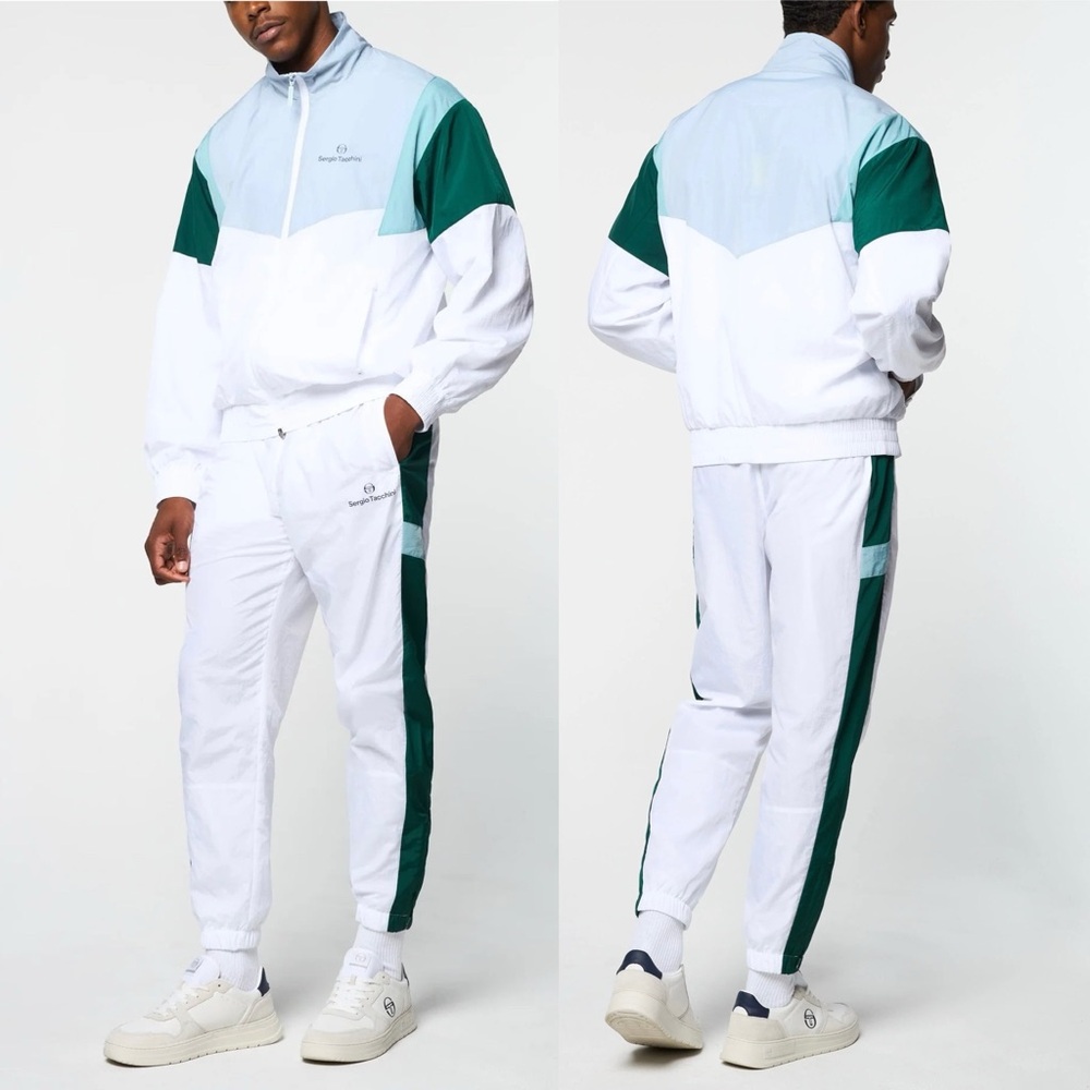 Men’s Sergio Tacchini White | Sky | Teal Windbreaker Tracksuit NWT